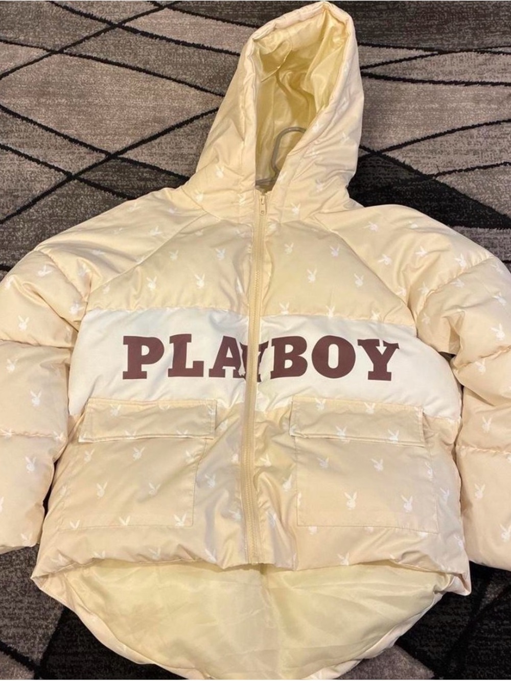 Playboy Cream Puffer Jacket with Logo